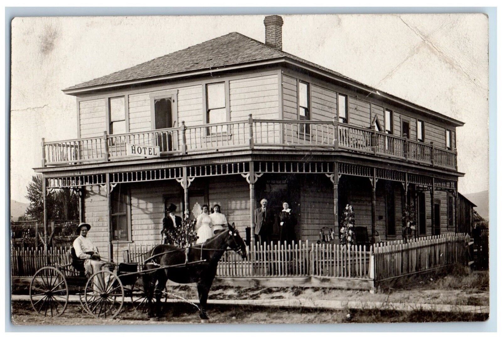 c1910's Postcard RPPC Photo Hotel Guests Horse Carriage c1910's Unposted Antique