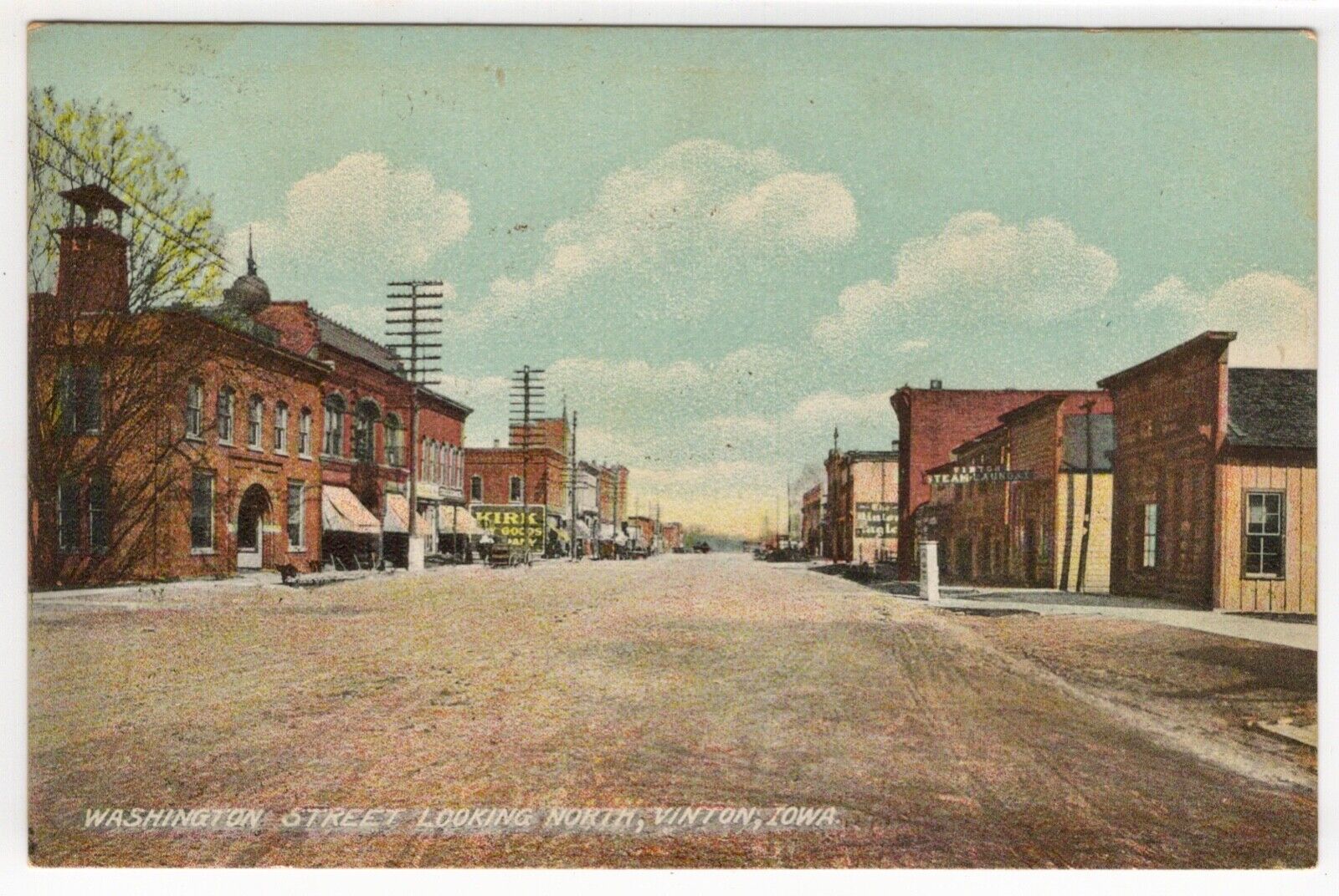Vinton Iowa Vintage Postcard Washington Street View Laundry Stores Benton County