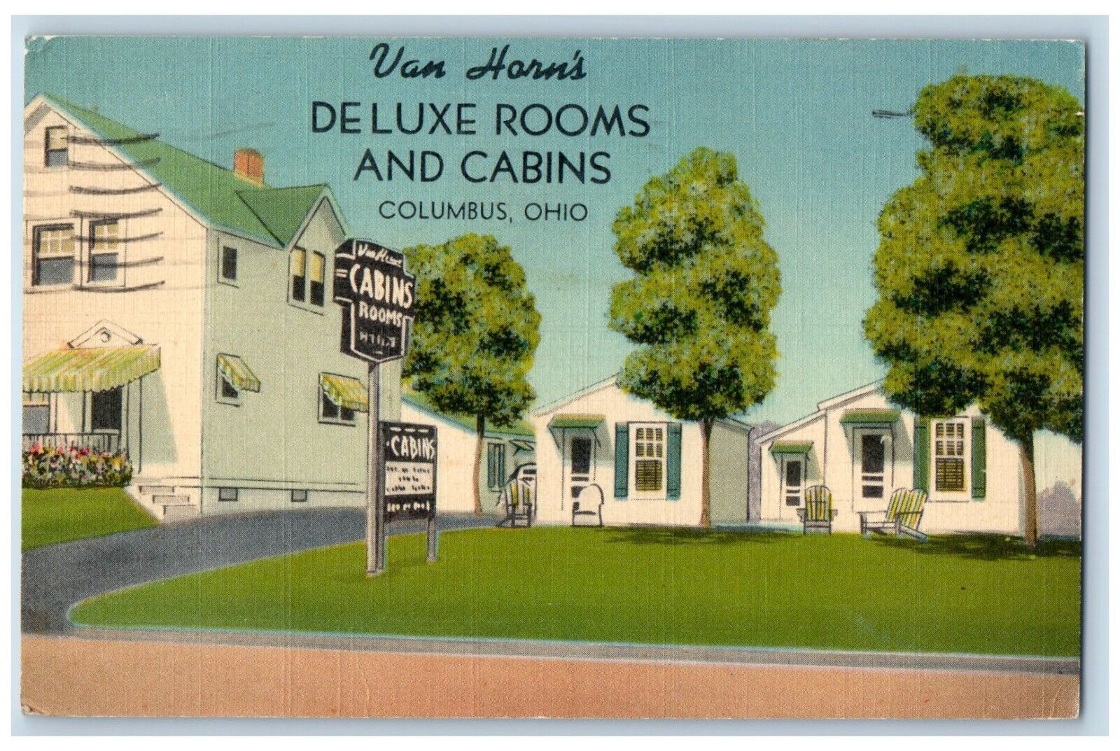 Columbus Ohio OH Postcard Van Horn\'s Deluxe Rooms Cabins Garden 1942 Vintage