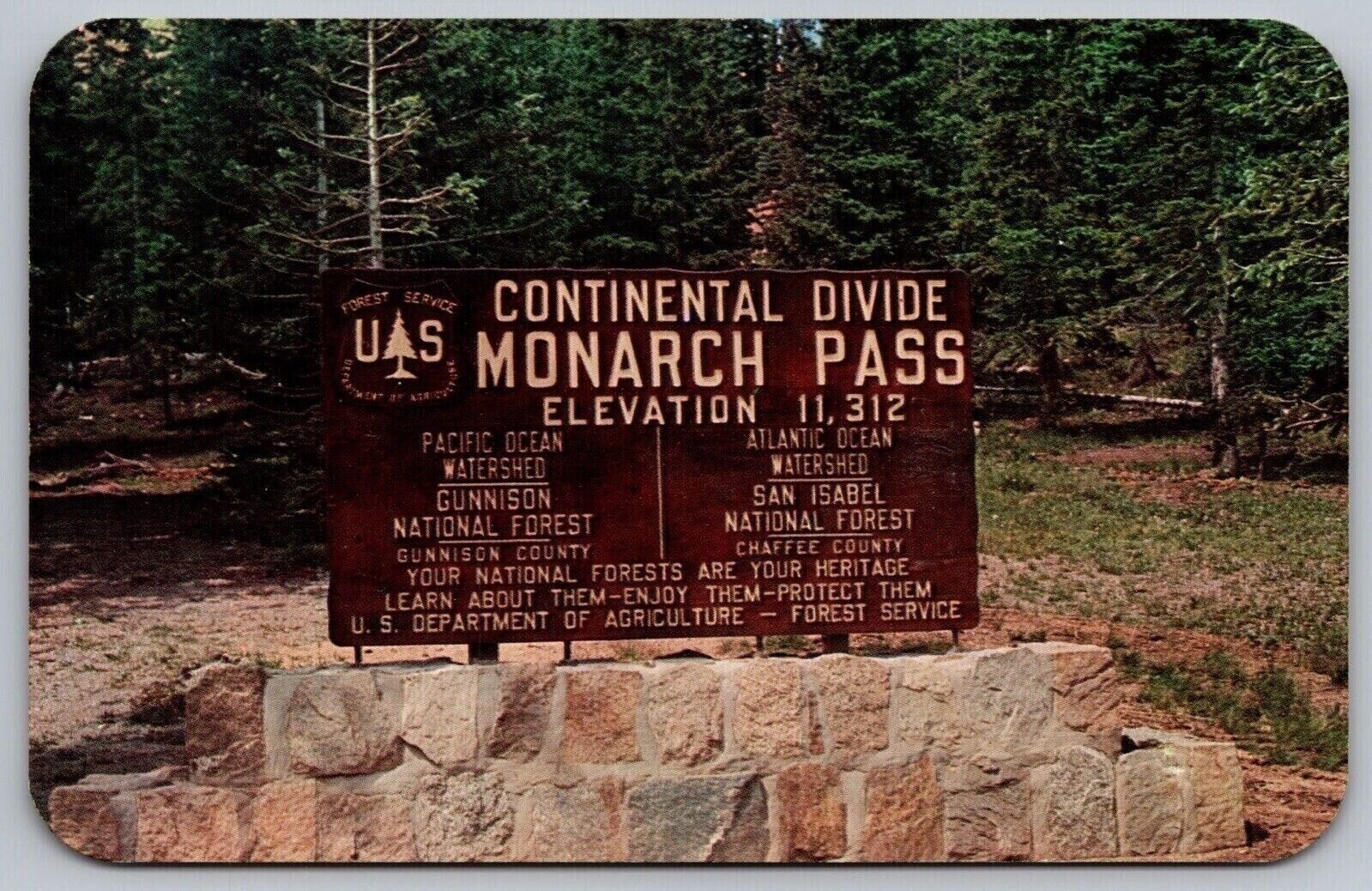Marker Monarch Pass Summit Salida Gunnison Colorado Forest Vintage UNP Postcard
