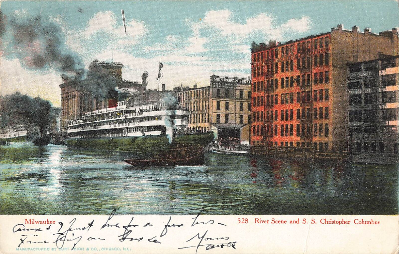 Vintage Postcard River Scene S.S. Christopher Columbus, Milwaukee, Wisconsin