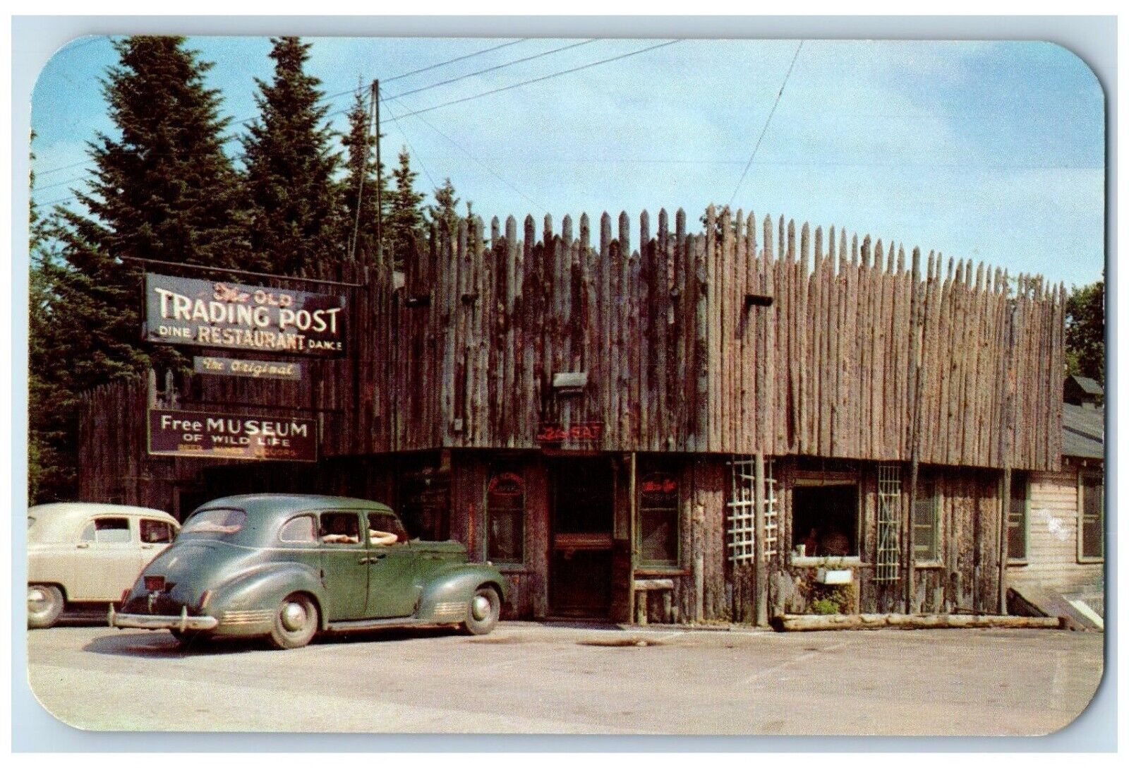 c1950\'s Old Trading Post Restaurant Cars Eagle Bay New York NY Vintage Postcard