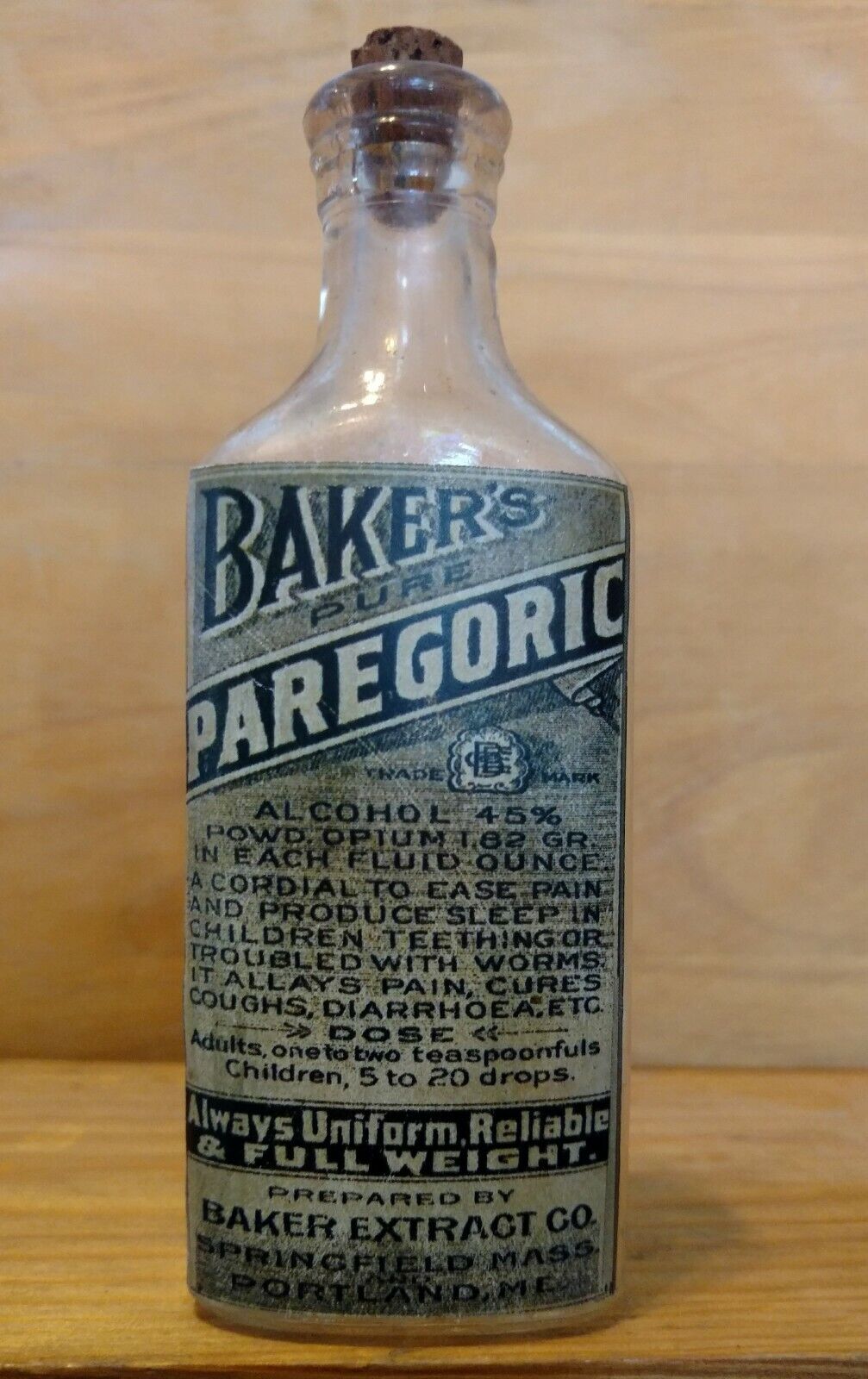Vintage Medicine Hand Crafted Bottle, Baker's Paregoric w/Opium, (Copy)