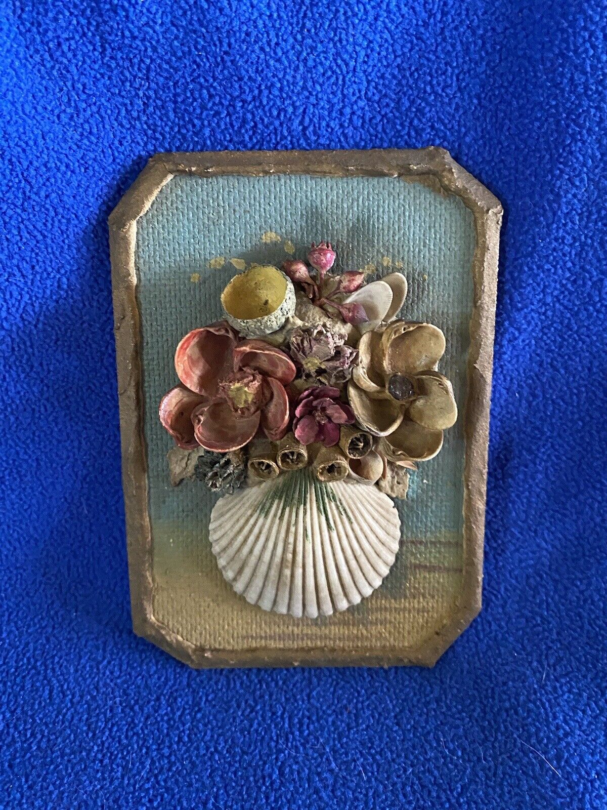 Vntg Antique Picture Made With Sea Shells