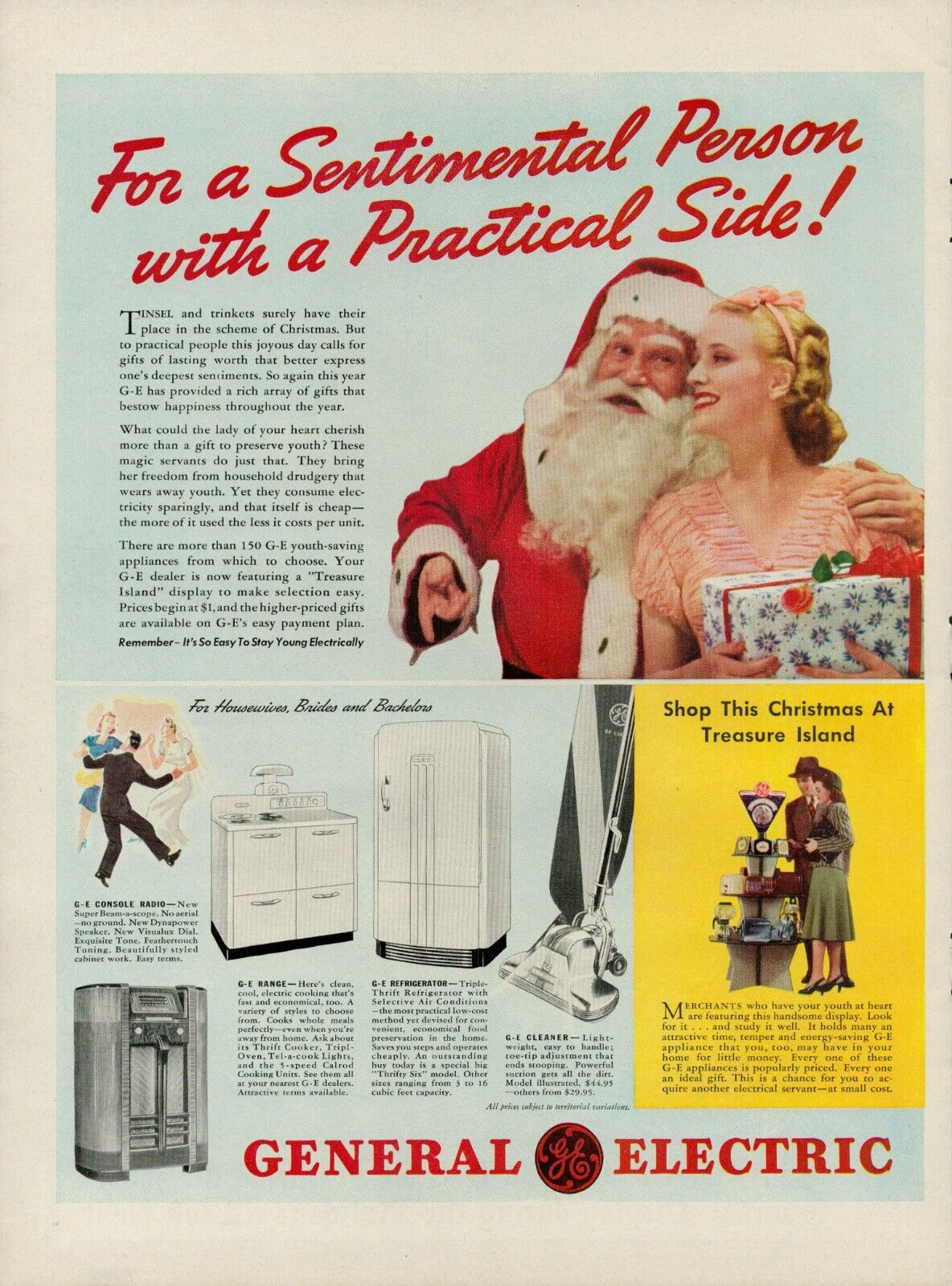1939 Home Appliances General Electric 1930s Vintage Print Ad Santa Refrigerator