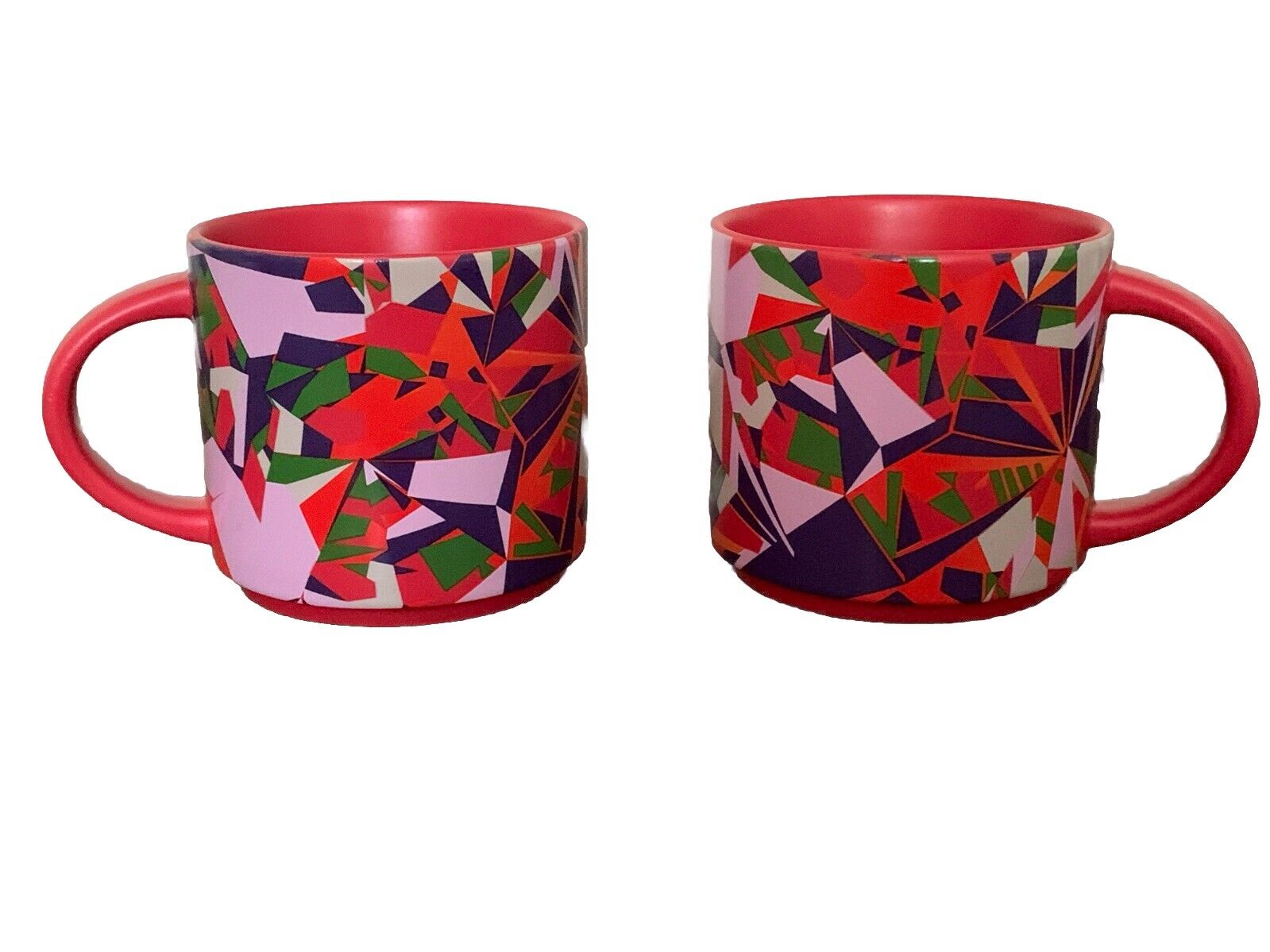 2 Starbucks Teavana Red Geometric Prism Tea Cup Coffee Mugs 2016 12 oz Stackable