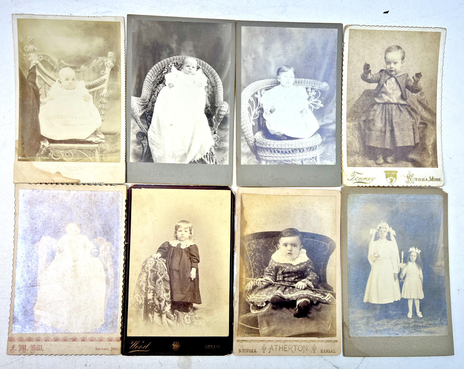 Antique Late 1800s to Early 1900s Children & Infant Cabinet Cards - Lot of 8