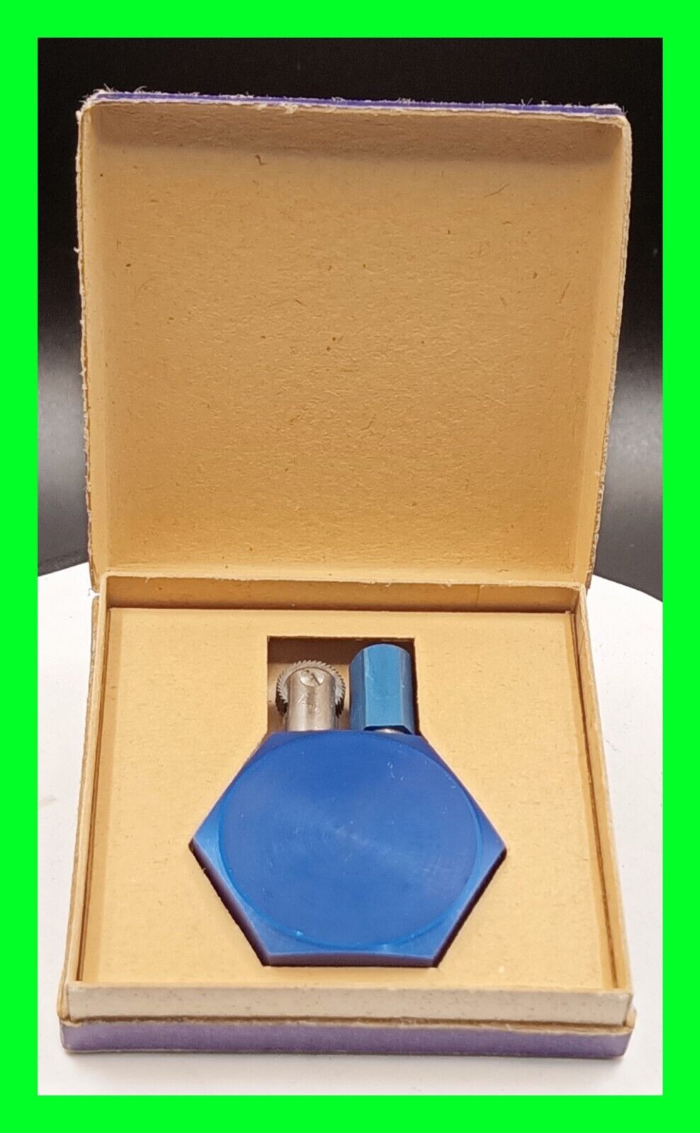 Unique Vintage Blue Hexagon Petrol Cigarette Lighter - In Original Box - UNFIRED