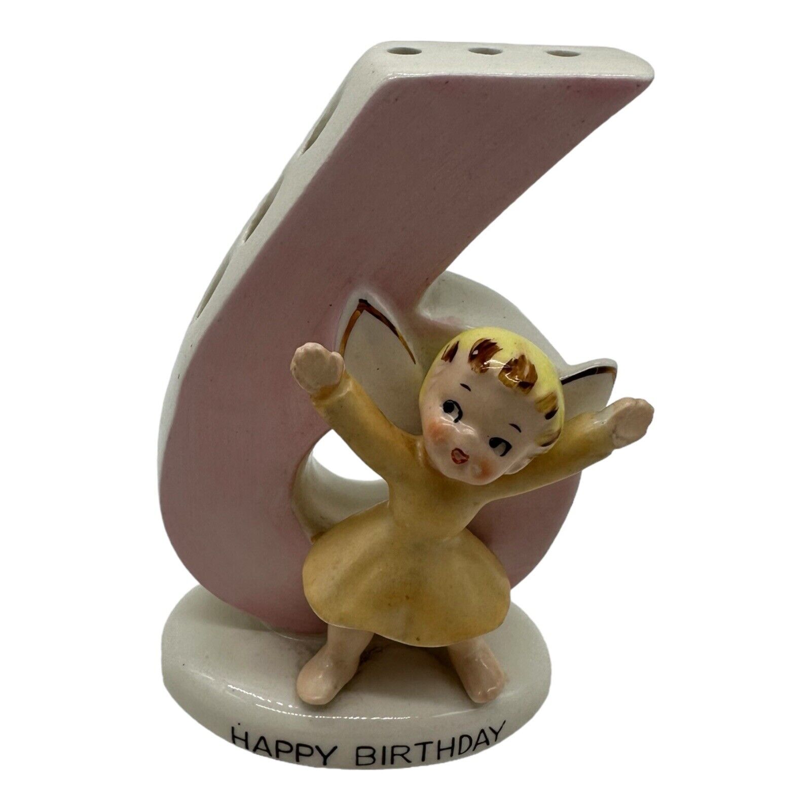 Vintage Norcrest Number 6 Happy Birthday Angel Candleholder Figurine F283 Japan