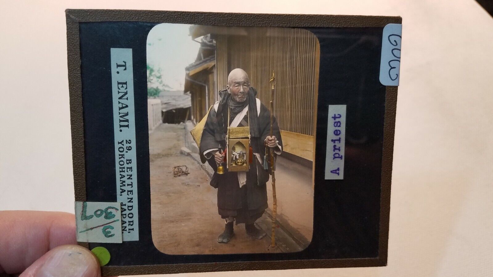 Colored Glass Magic Lantern Slide GUW CHINA CHINESE JAPAN PRIEST IN THE STREET