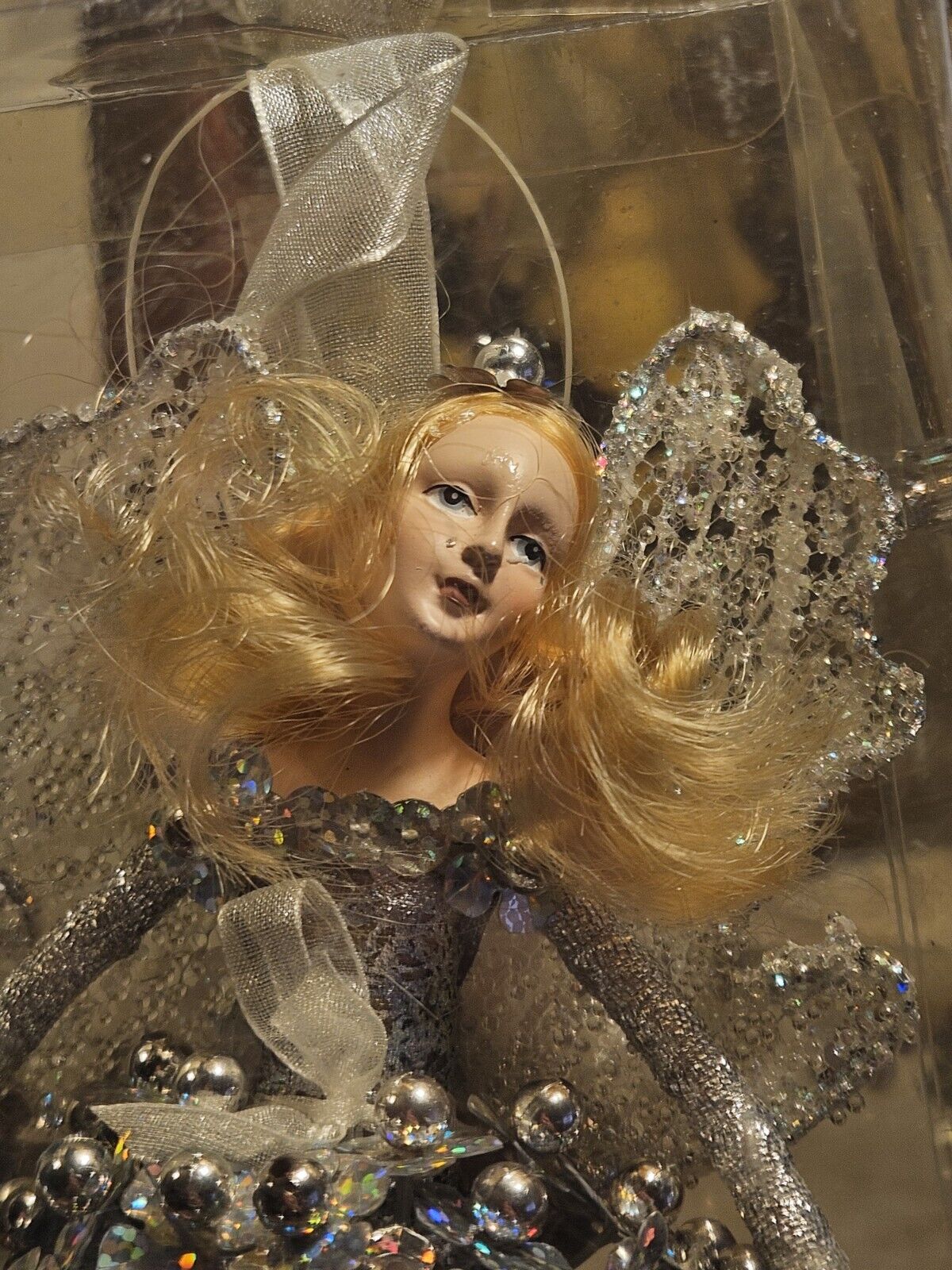 Vintage 1970s Christmas Fairy Ornament Glitter Ball Dress In Box