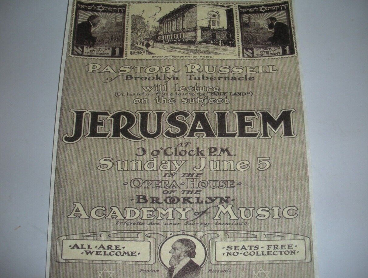1910 Talk Advertisement C.T.Russell Jehovah Watchtower IBSA
