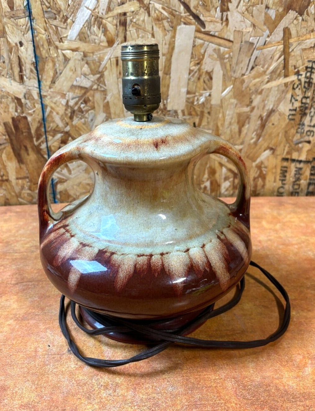 Vintage Medalta Pottery Lamp Base Brown Mottled Glazed No. 16