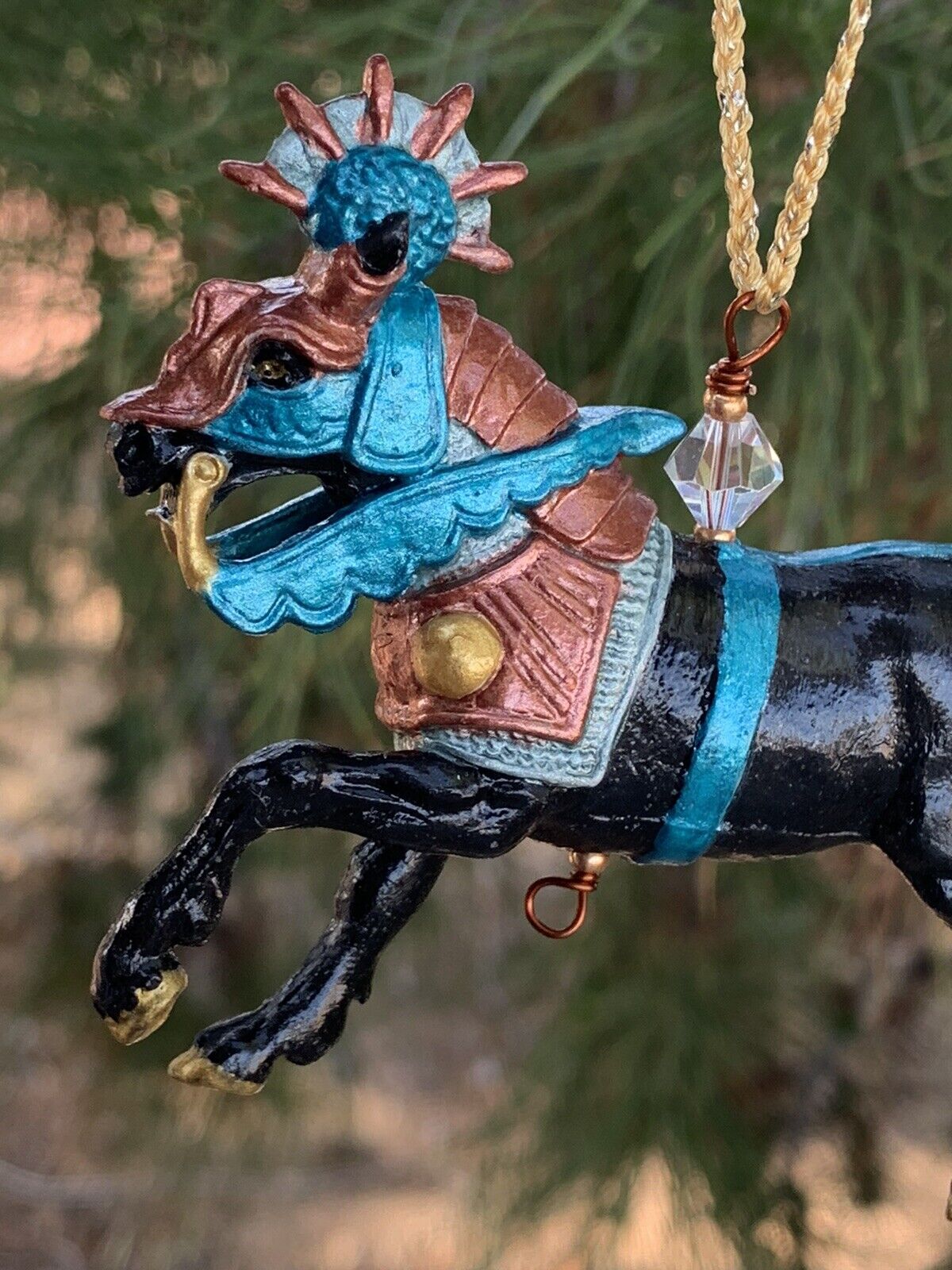 Black Horse Deetail Medieval Knight’s CM Holiday Xmas Ornament Teal Gold Copper