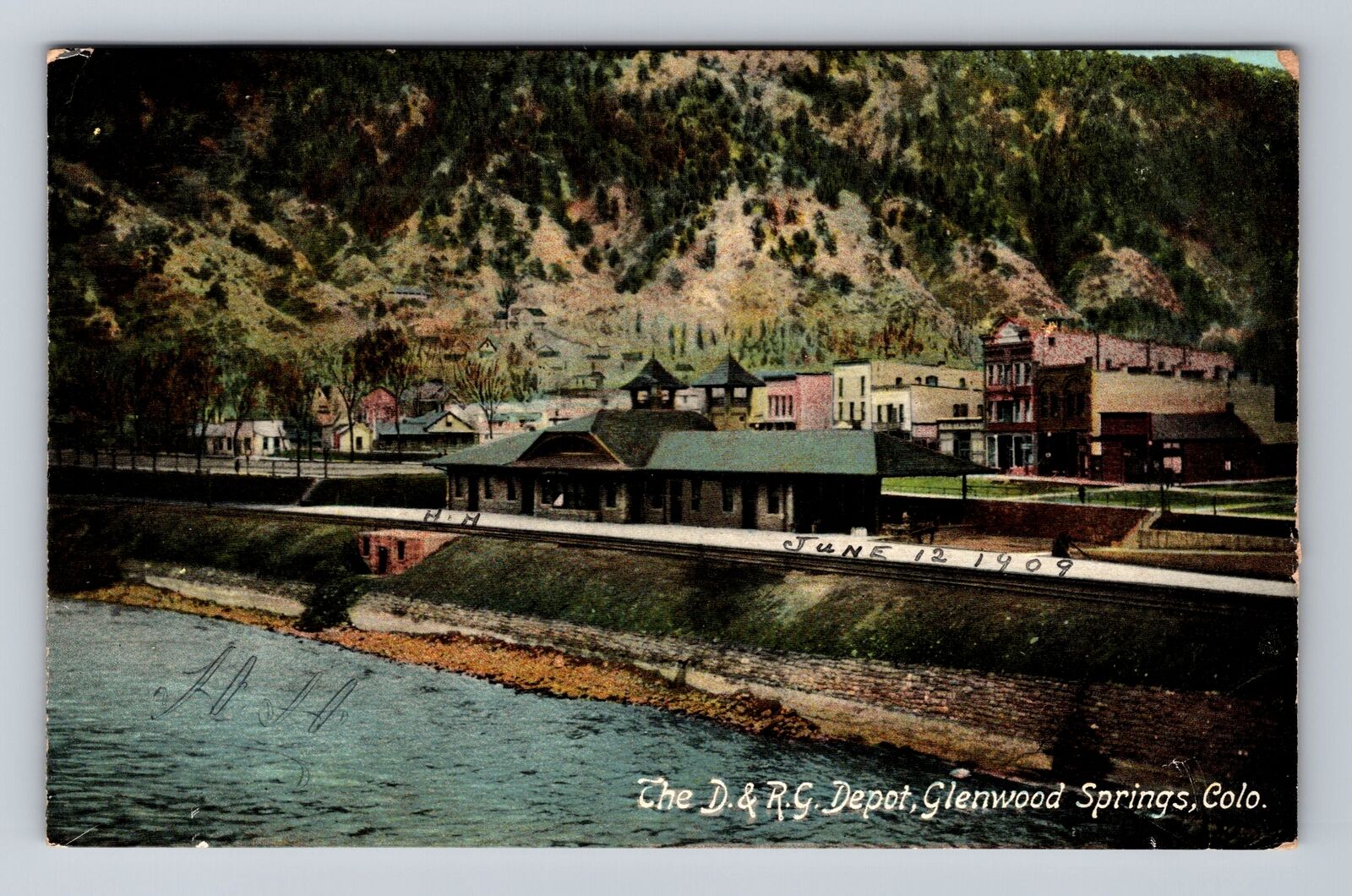 Glenwood Springs CO-Colorado, The D & RG Depot, Antique, Vintage c1909 Postcard