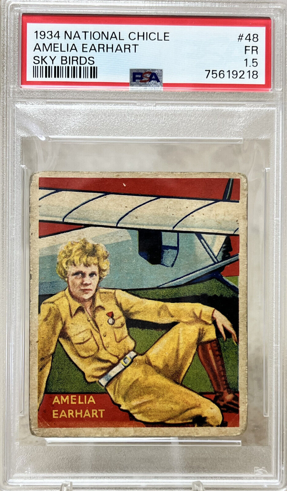 1934 National Chicle Sky Birds Card #48 Amelia Earhart (Centered) PSA 1.5