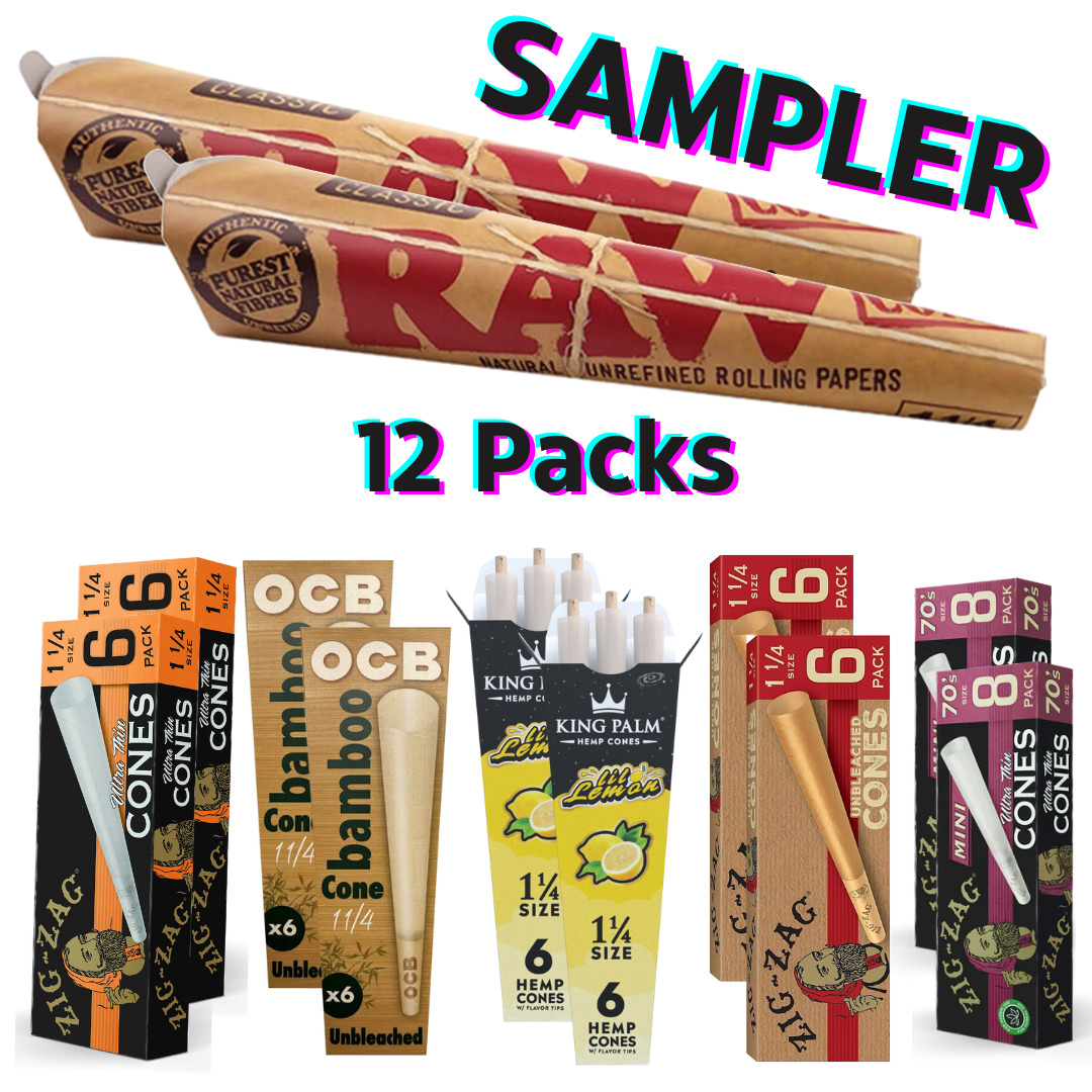 Zig-Zag Paper Cones 1 1/4, King Palm, Raw, OCB, Pre Rolled Cones, 12 Pack Bundle