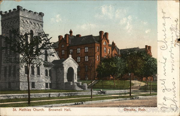 1908 Omaha,NE St. Mathias Church,Brownell Hall Douglas County Nebraska Postcard