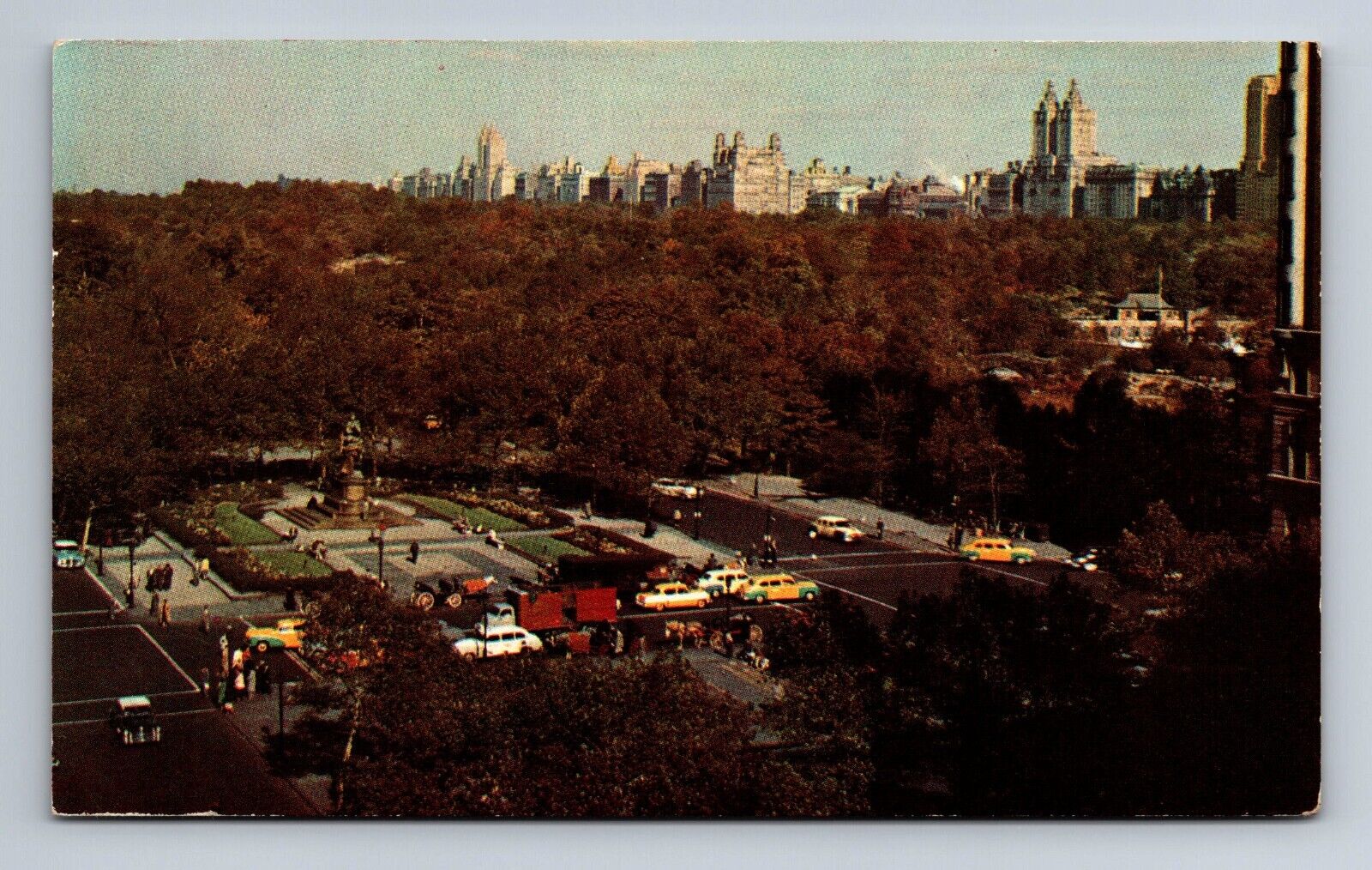 Aerial View Across the Plaza to Central Park New York NY Skyline Postcard c1959