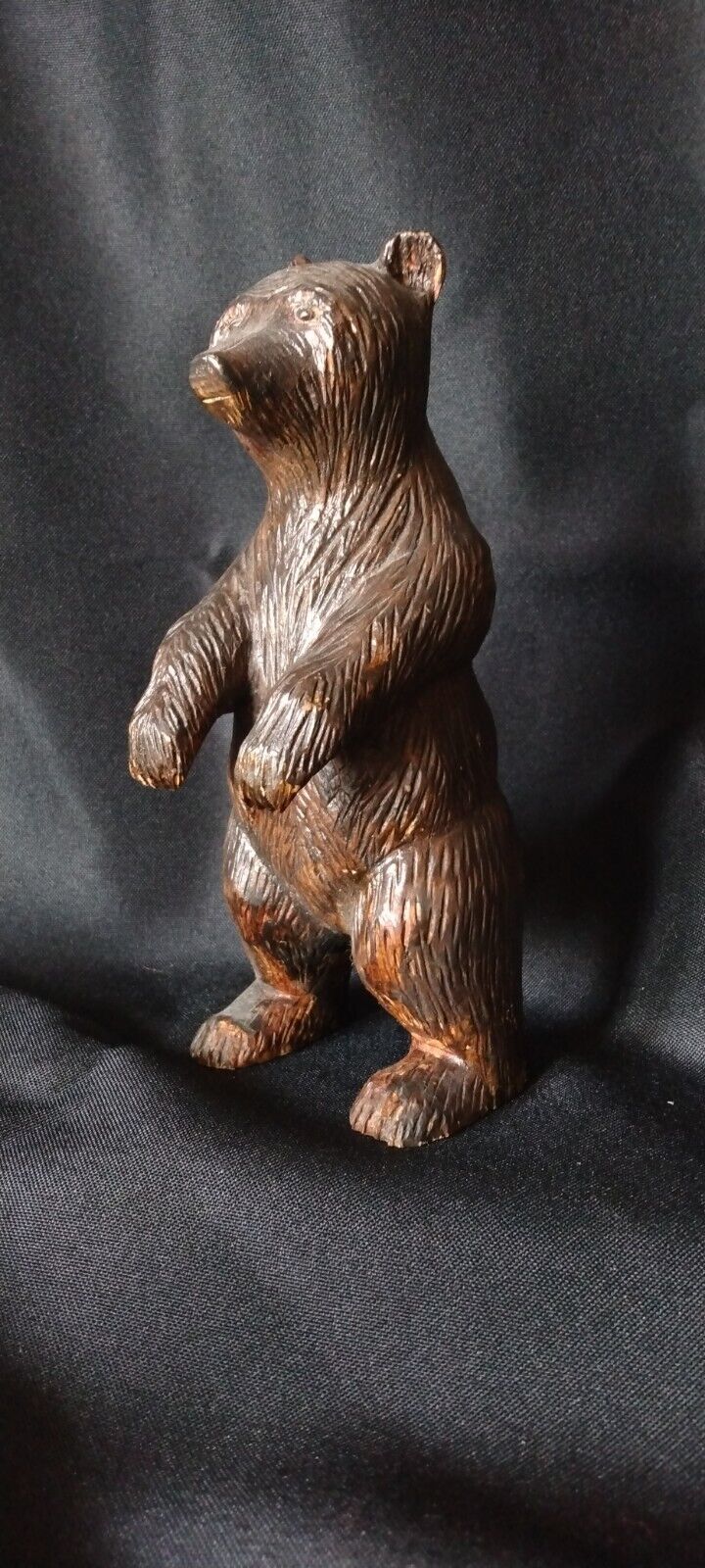 Vintage Hand Carved Standing Grizzly Bear Solid  Dark Wood 7\