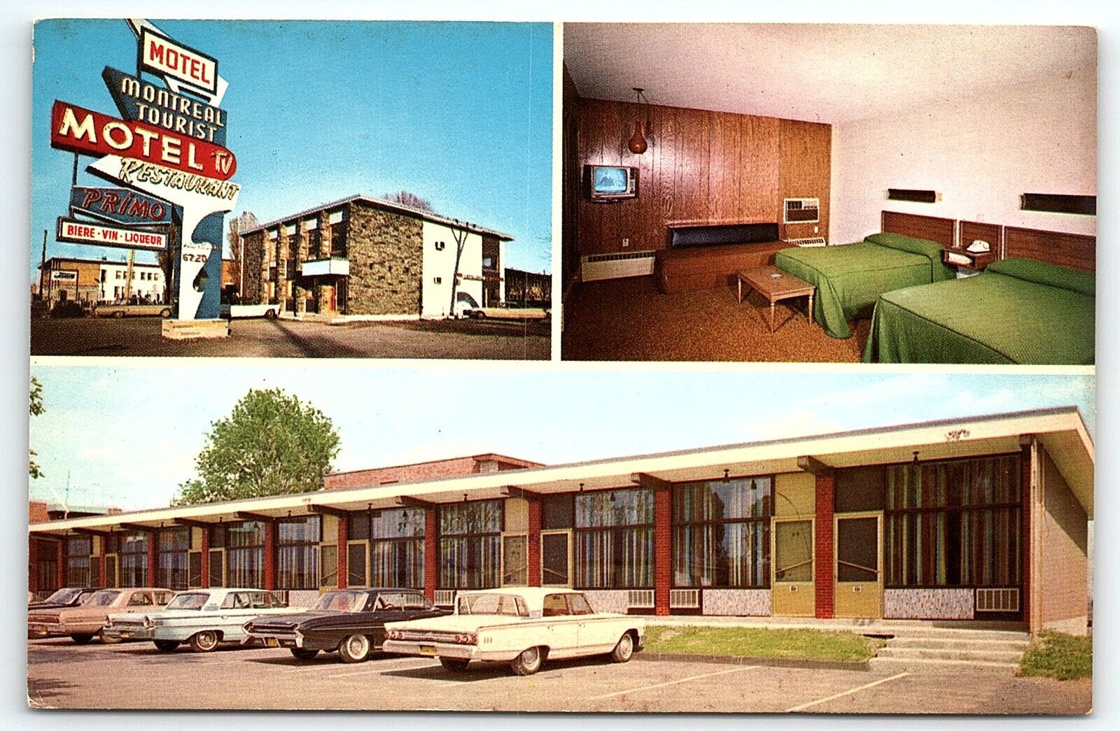 1960s MONTREAL TOURIST MOTEL RESTAURANT OLD CARD TV ON IN ROOM POSTCARD P417