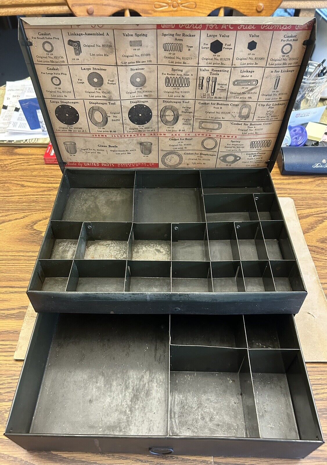 Vintage Genuine United Parts Fuel Pump Service Parts Cabinet Display Metal