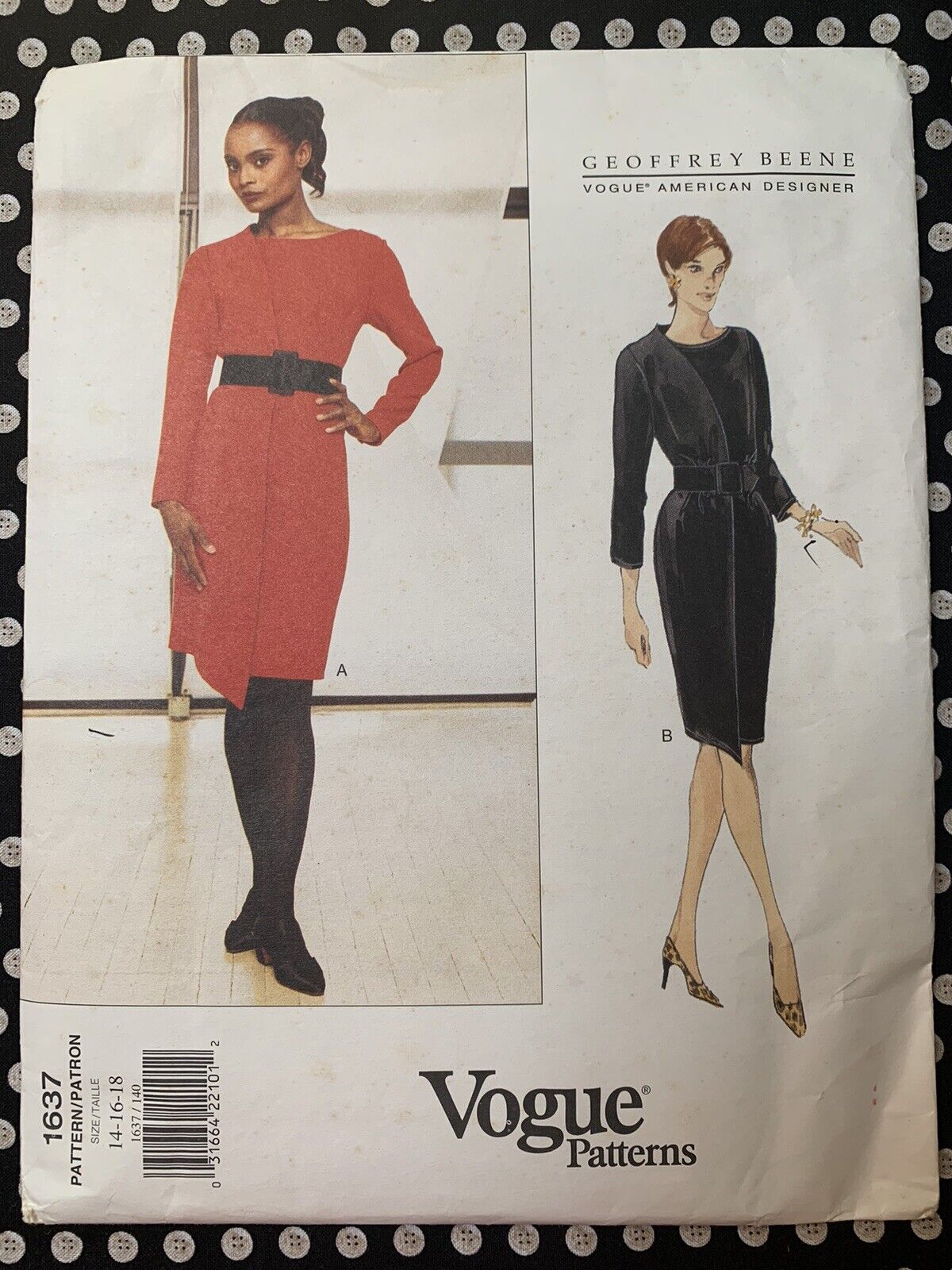 Vogue American Designer 1637 Geoffrey Beene Size 14-16-18 Misses’ Dress&belt