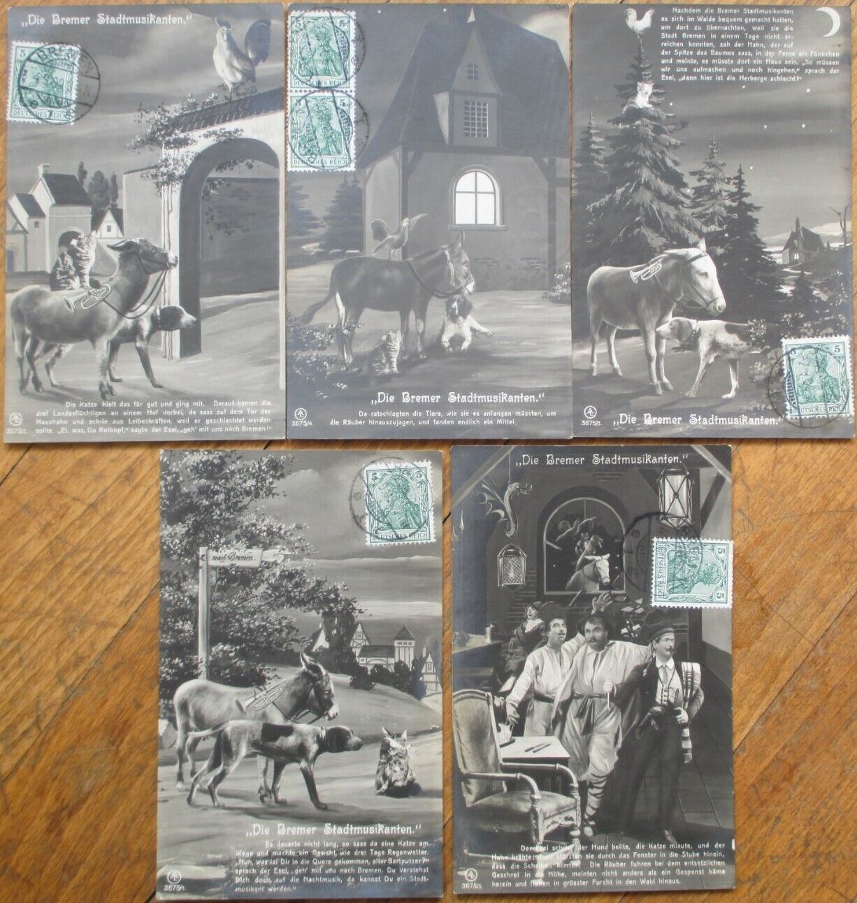 Cat/Dog/Donkey/Chicken on Adventure 1909 SET OF FIVE Fantasy Postcards - Dressed