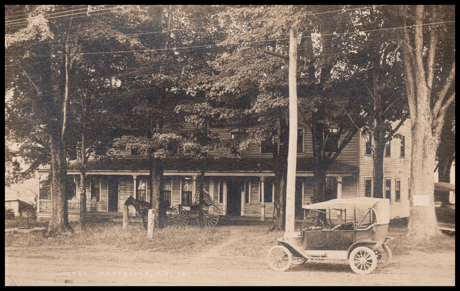 Martville, New York, Sterling, NY, Hotel, Horse/Cart, Early Autos, Postcard RPPC