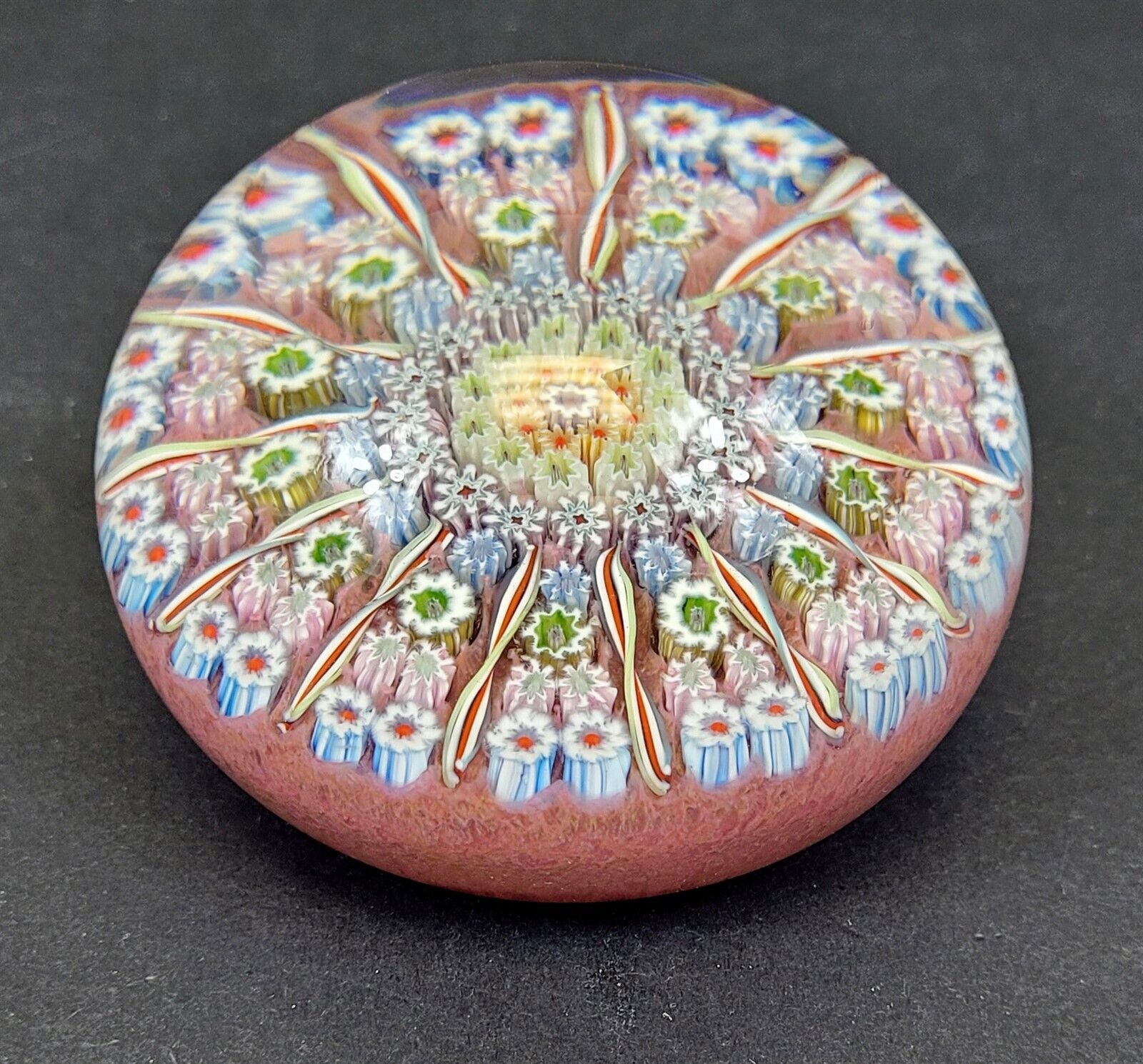 Perthshire Spiral 13 Spoke Millefiori Art Glass Paperweight Scotland ~ T710