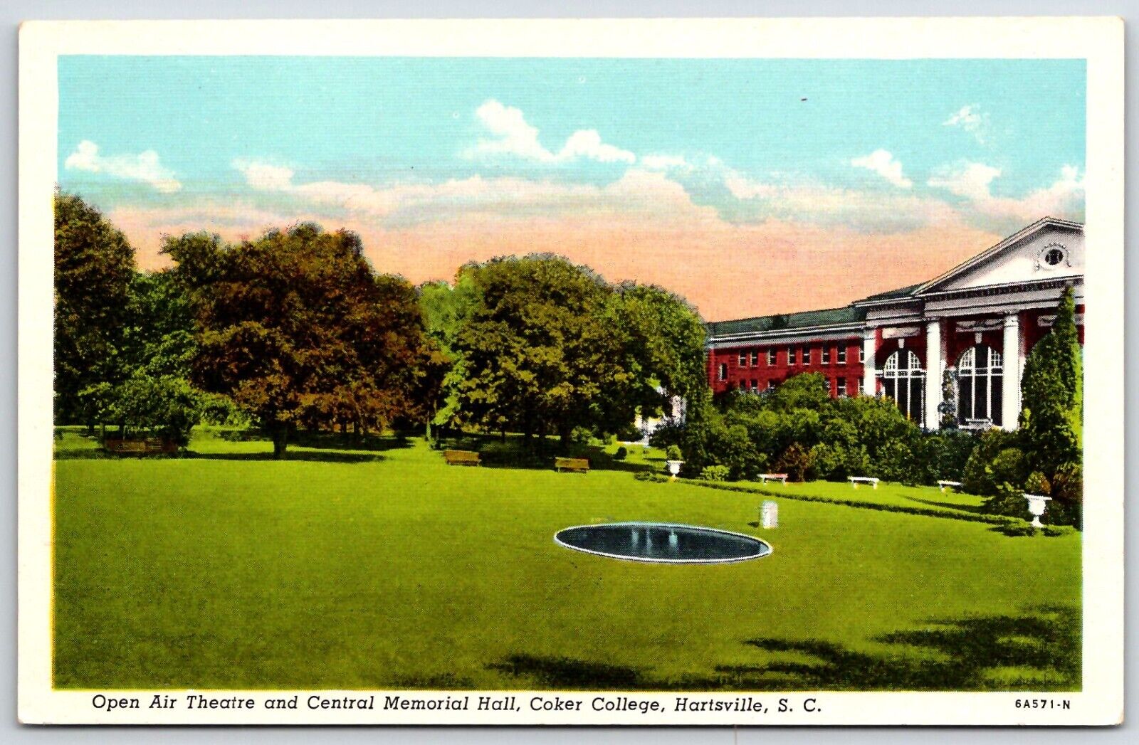 Vintage Postcard- Theatre & Central Memorial Hall Coker College - Hartsville SC