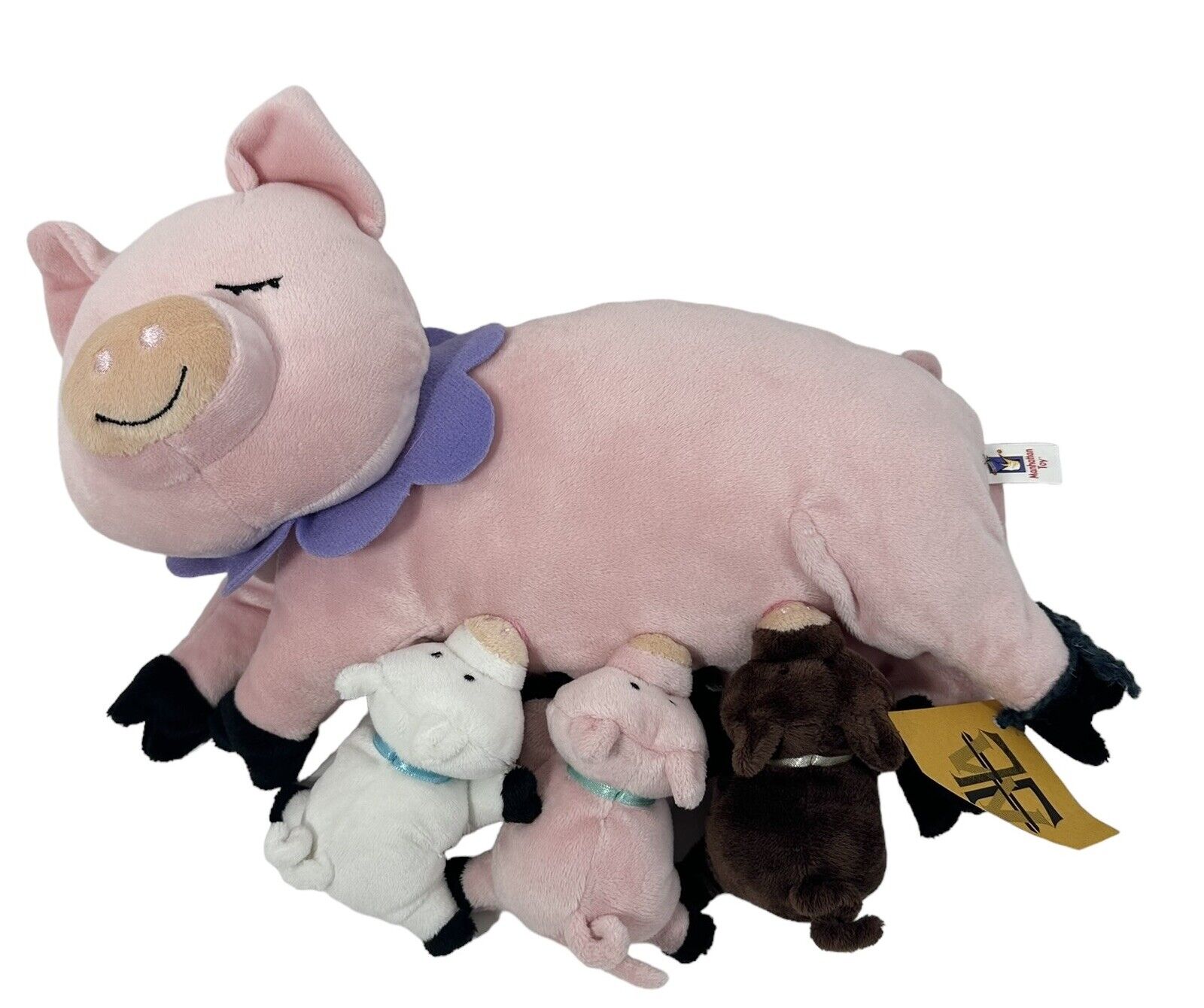 Nursing Nuna Mommy Pig Plush Toy With 3 Magnetic Piglets Stuffed Animal NWT Rare