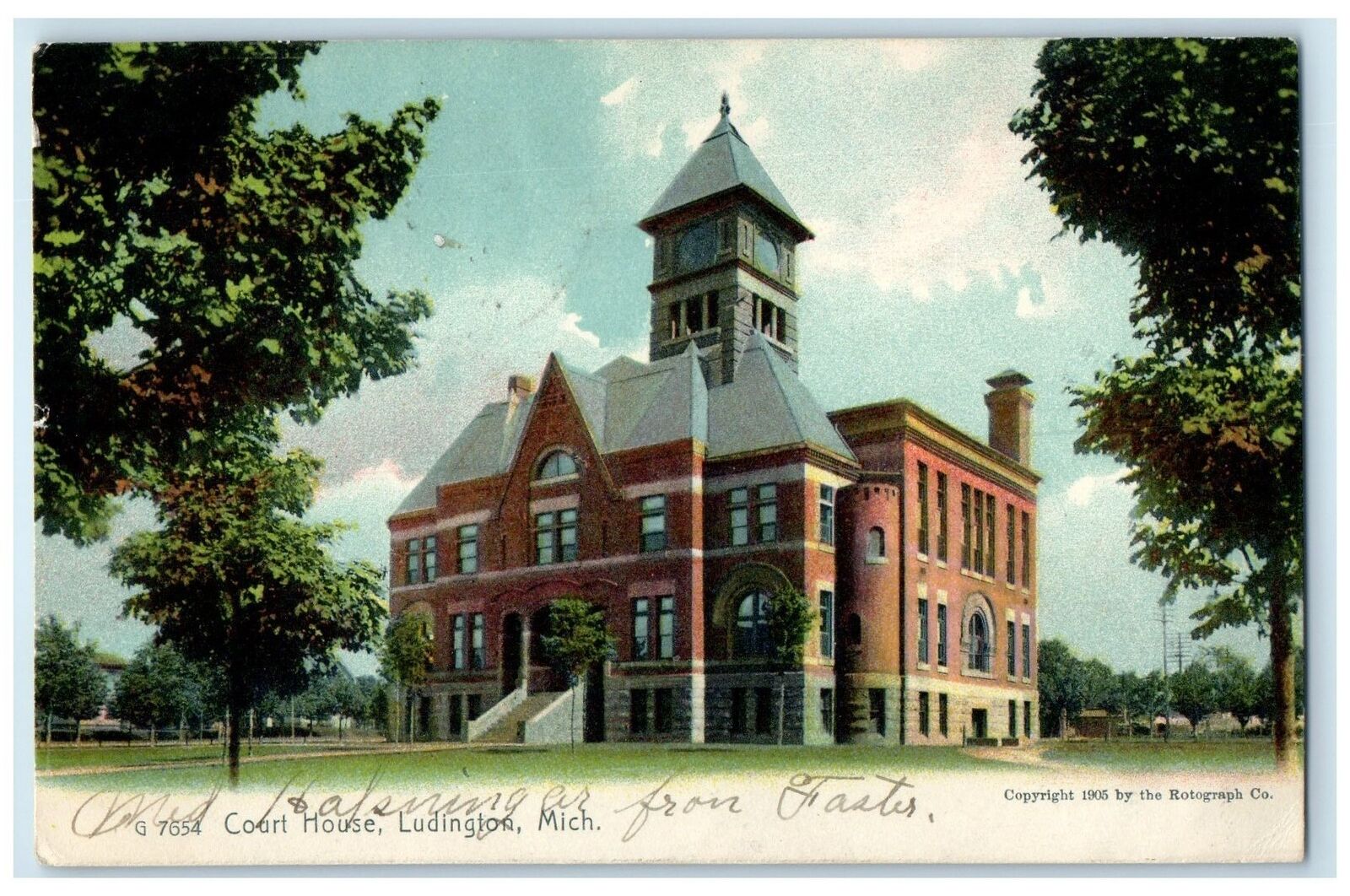 1909 Court House Exterior Roadside Ludington Michigan MI Posted Vintage Postcard