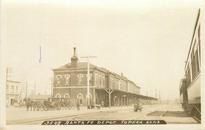 c1910 Topeka Kansas Santa Fe Railroad Depot Zercher RPPC Photo Postcard