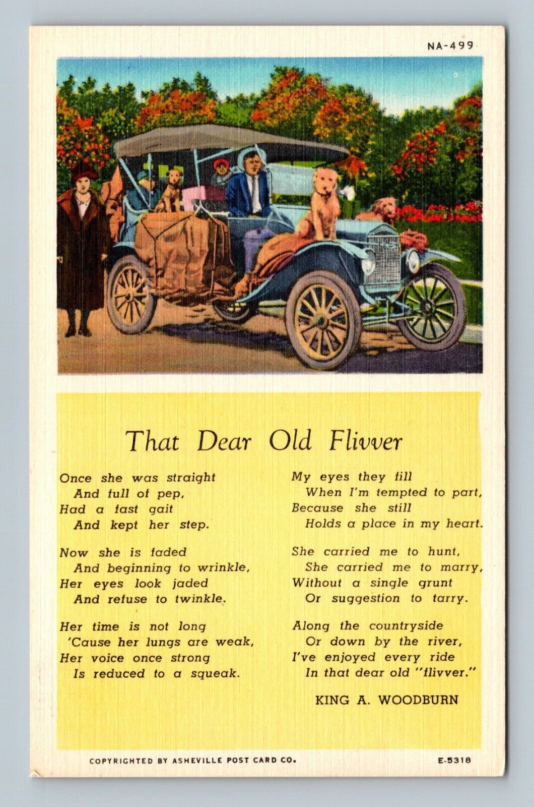 Postcard That Dear Old Flivver Poem Color Car