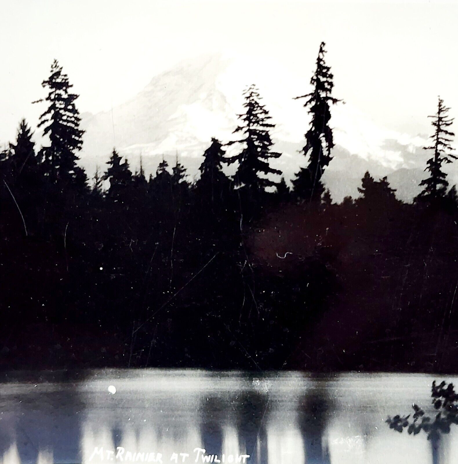 RPPC Mount Rainier At Twilight On Pond Ellis 1920s Washington Pacific NW PCBG6C