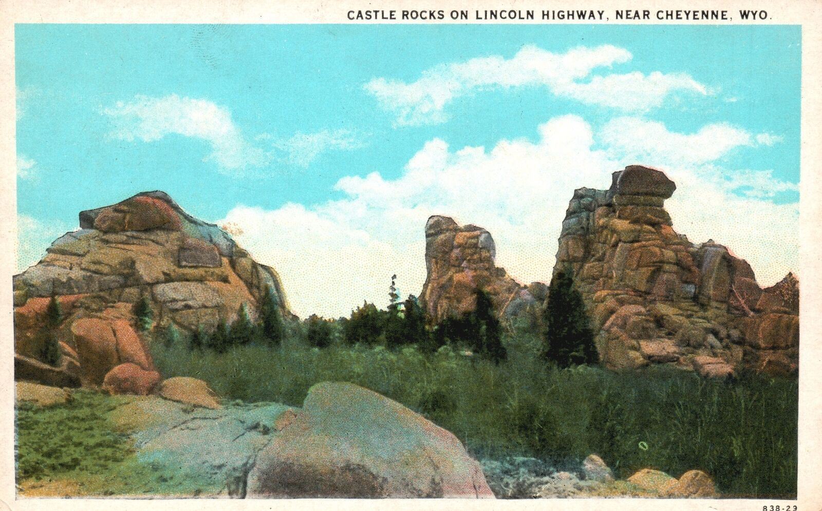 Vintage Postcard Castle Rocks Formation Lincoln Highway Near Cheyenne Wyoming WY