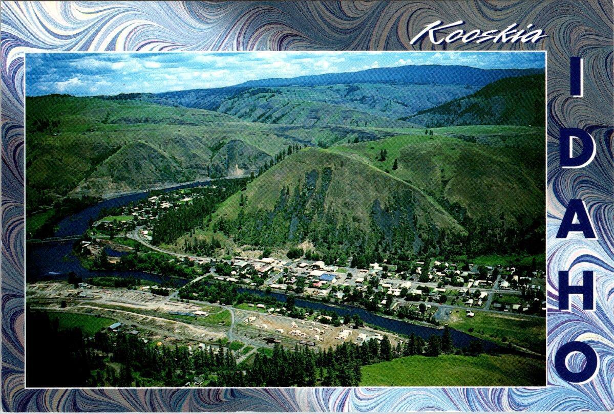 Kooskia, ID Idaho   CITY & CLEARWATER RIVER  Bird\'s Eye View   4X6 Postcard