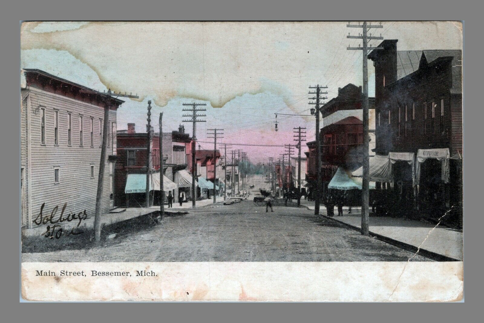 1909 Postcard Divided Back Hand Painted Main Street Bessemer Michigan