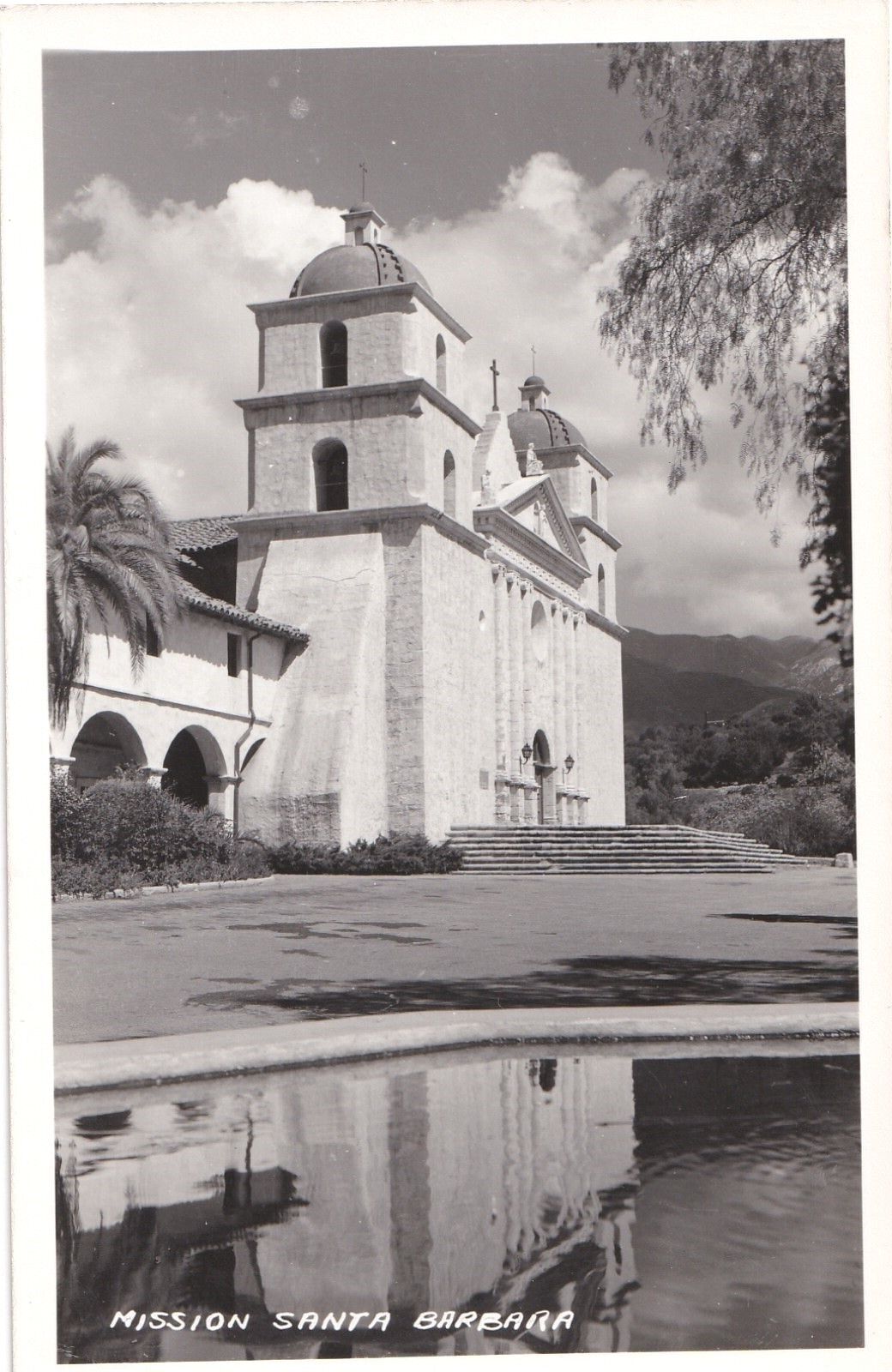 RPPC Santa Barbara California  Mission Exterior Reflection Postcard