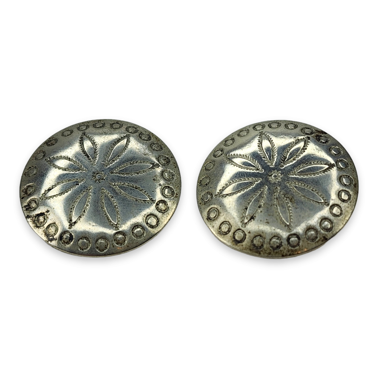 Vintage Southwestern Navajo Nickel Silver Concho Buttons Set of Two