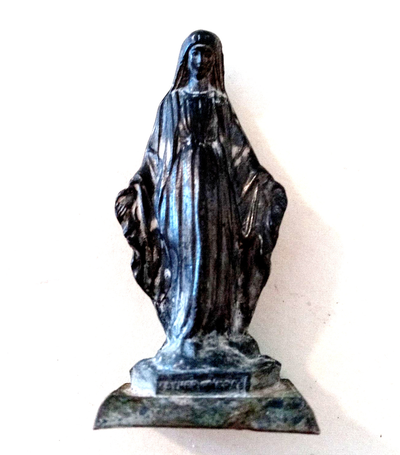 Small Bronze VIRGIN MARY Metal Statue OUR LADY OF GRACE 3.75” Vintage