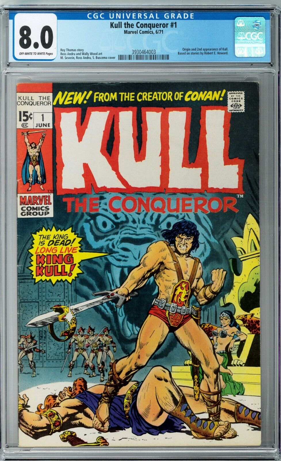 Kull the Conqueror #1 CGC 8.0 (Jun 1971, Marvel) Roy Thomas, Origin & 2nd app.