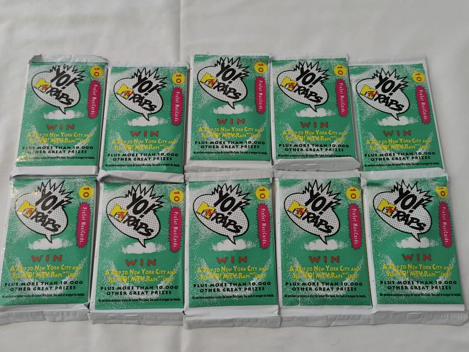 LOT OF 10 1991 Pro Set YO MTV Raps Factory Sealed Trading Cards  New Unopened