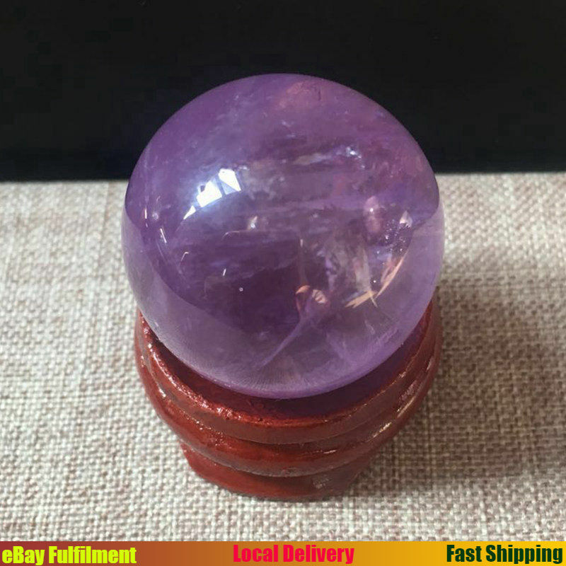 45mm Natural Brazilian Amethyst Sphere Quartz Healing Rock Crystal Ball W/ Stand