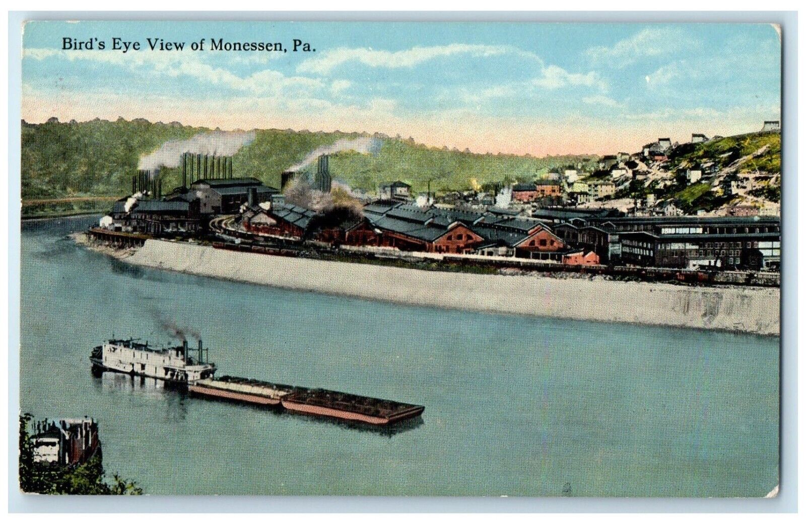 c1910 Birds Eye View Lake Steamer Ship Monessen Pennsylvania PA Vintage Postcard