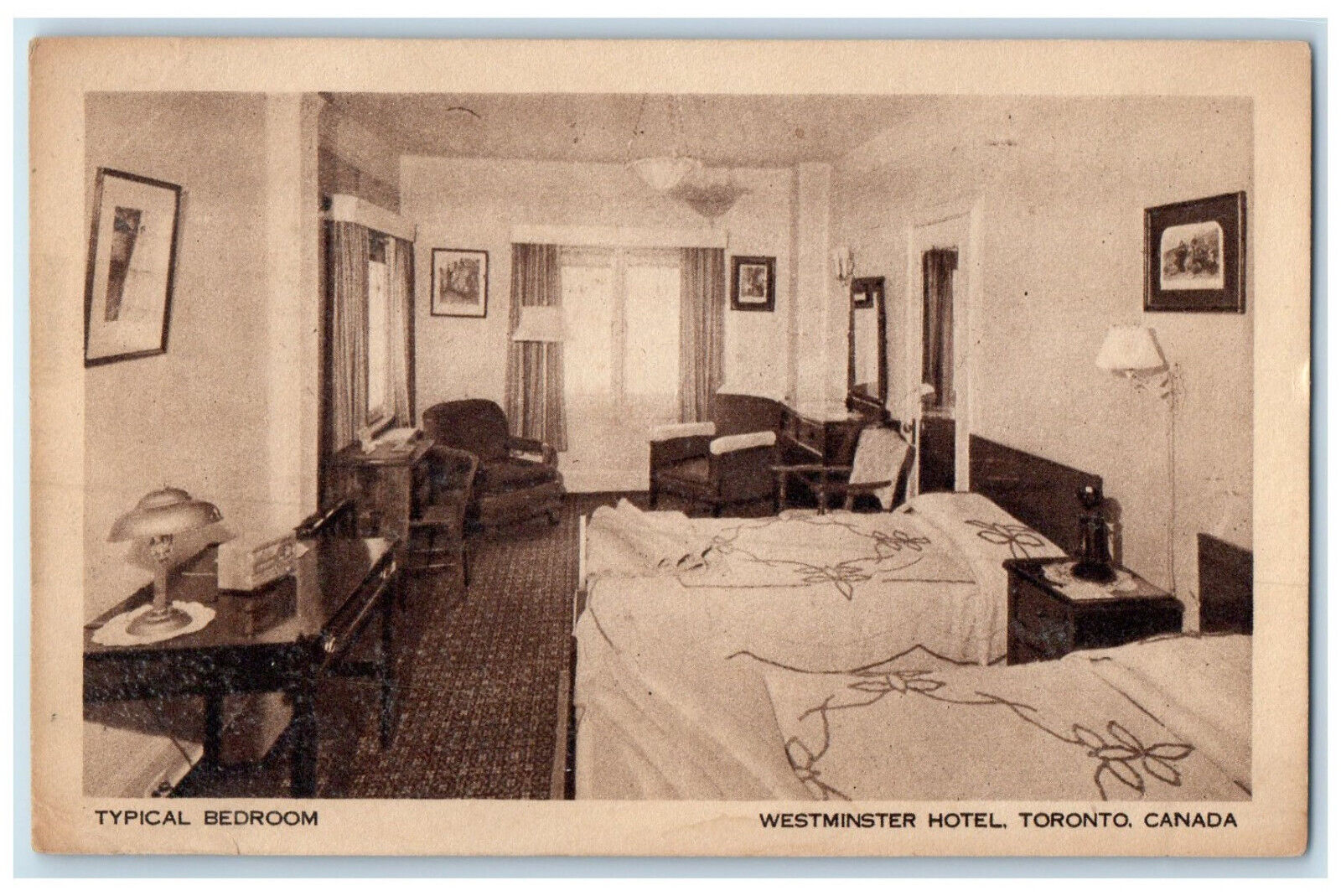 c1950\'s Typical Bedroom Westminster Hotel Toronto Canada Posted Postcard