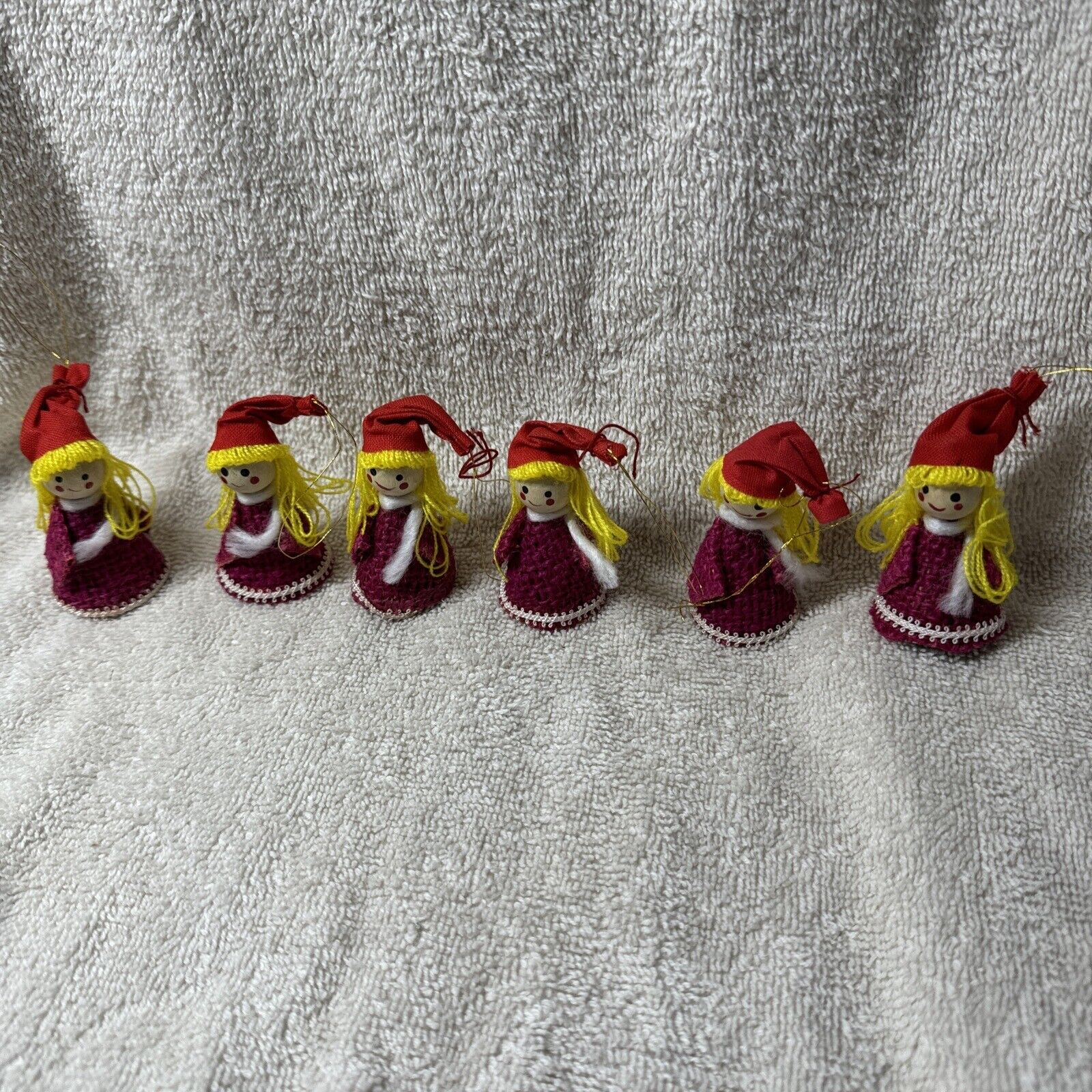 Vintage Felt Pixie Christmas Package Ties/Feather Tree Ornaments Lot 6 Japan D43