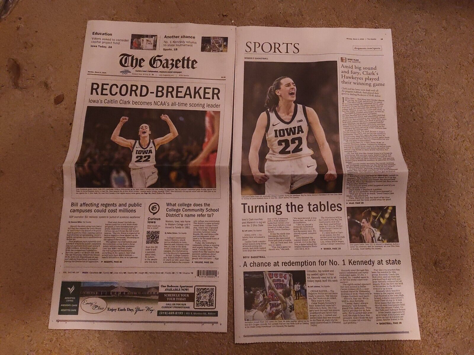 Caitlin Clark NCAA All-time Scoring Record Newspaper