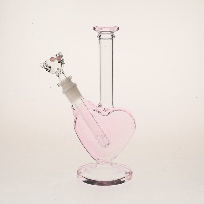 Retail Cute Pink Heart Shape Smoking Accessories Pink Glass Hookah Bong